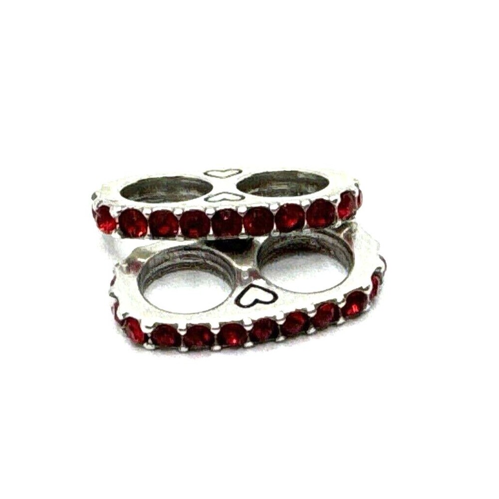 Brighton Glitter Double Red Holiday Crystals Silver Spacer Bead-Lot of 2
